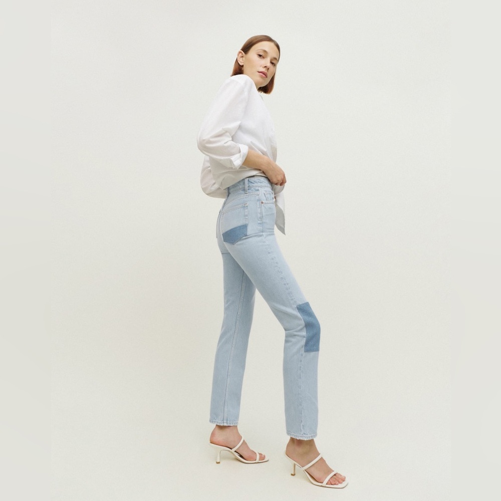 Reformation patchwork Cynthia jeans, color: Tahoe